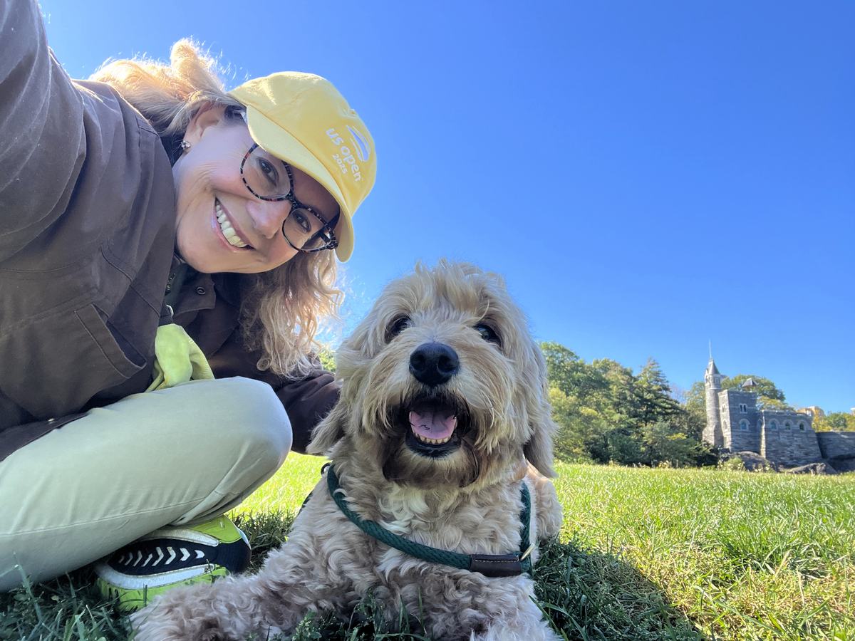 Mary Shandonay with her Luna, her son's dog.
