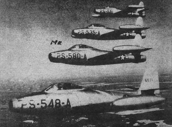 Connies F 84s from Dow AFB ME   Connie flying 2   ME pic in local newspape