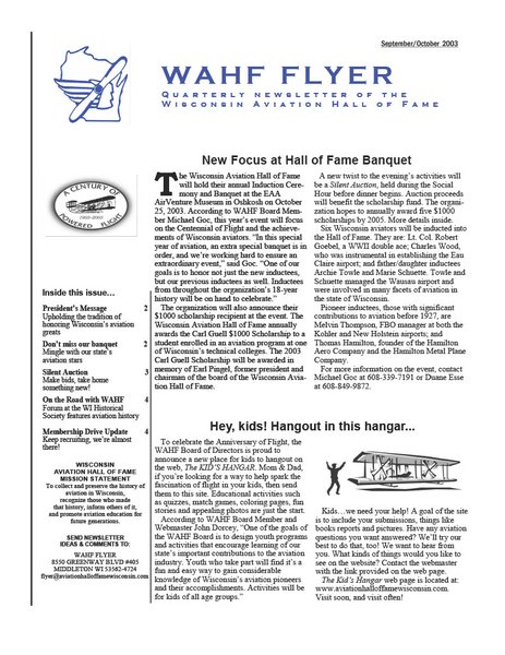 WAHF Flyer Fall 2003