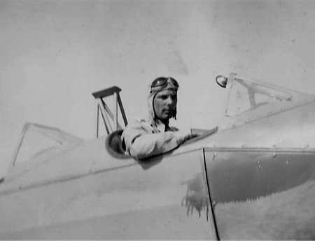Gib Green in the cockpit of the PT-19 trainer in Texas