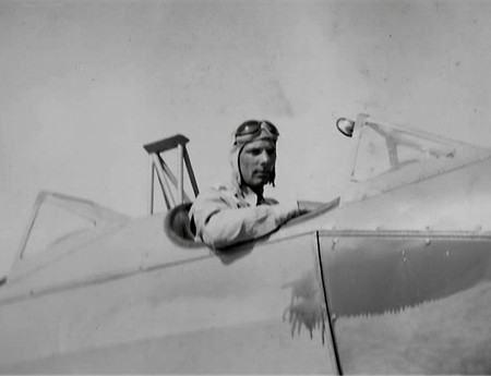 Gib Green in the cockpit of the PT 19 trainer in Texas